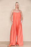 KATCH ME Women's Trendy Solid Color Spaghetti Strap Ruched Wide Leg Jumpsuit Jumpsuit 27.00