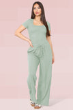 Sage Trendy Square Neck Shaping Bodysuit & High Waist Wide Leg Trousers Co-ord