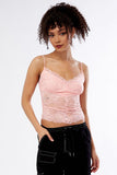 Baby Pink Sexy Spaghetti Straps Lace See-Through Crop Top