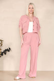 KATCH ME Women's Versatile Short Sleeve Button Crop Top & Wide Leg Trousers Co-ord Co-ord 23.53