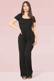 Black Trendy Square Neck Shaping Bodysuit & High Waist Wide Leg Trousers Co-ord