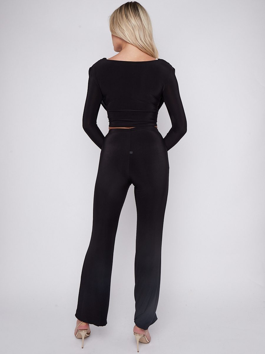 KATCH ME Black Stylish Chic Draped Cowl Neck Crop Top & High Waist Trousers Co-ord Co-ord
