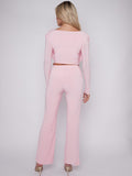 KATCH ME Pink Stylish Chic Draped Cowl Neck Crop Top & High Waist Trousers Co-ord Co-ord