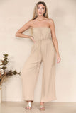 Women's Versatile Tie-Up Ruched Thin Waist Pleated Wide Leg Jumpsuit