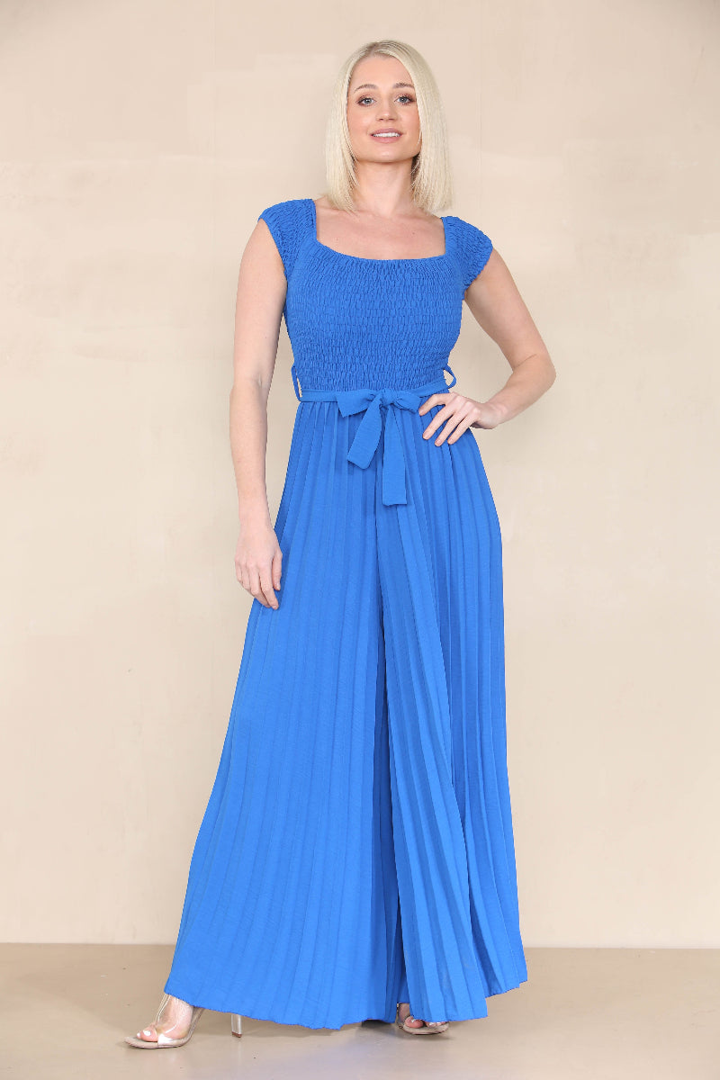 KATCH ME Women's Trendy Plain Off The Shoulder Waist Tie Pleated Jumpsuit Dresses 28.22