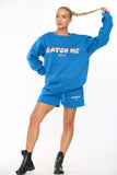 KATCH ME Blue Versatile Letter Printing Crew Neck Sweatshirt & Drawstring Shorts Co-ord Co-ord