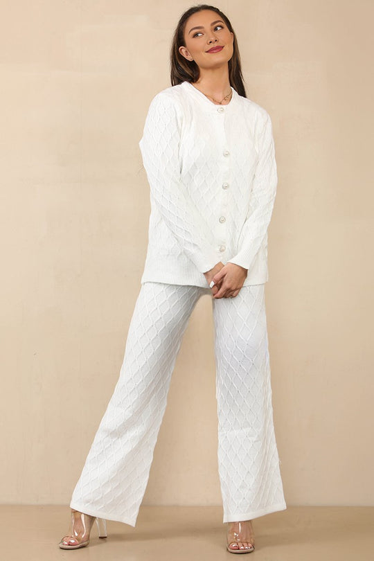 Casual Knit Textured Tank & Drawstring Trousers With Cardigan Set