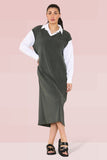 Khaki Casual Weave V Neck Long Sleeve Loose Shirtdress