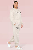 KATCH ME Beige Round Neck Letter Print Loose Sweatshirt & Elastic Waist Sweatpants Co-ord Co-ord