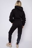 KATCH ME Black Casual Ruched Sleeve Crop Hoodie & Elastic Waist Trousers Co-ord Co-ord