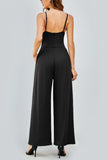 KATCH ME Black Elegant Spaghetti Straps Thin Waist Backless Wide Leg Jumpsuit Jumpsuit