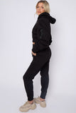 KATCH ME Black Casual Ruched Sleeve Crop Hoodie & Elastic Waist Trousers Co-ord Co-ord