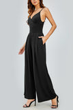 KATCH ME Black Elegant Spaghetti Straps Thin Waist Backless Wide Leg Jumpsuit Jumpsuit