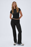 Black Casual Round Neck Short Sleeve Puckery Slim Top & Folded Waist Trousers Co-ord