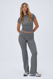 KATCH ME Charcoal Casual Round Neck Short Sleeve Puckery Slim Top & Folded Waist Trousers Co-ord Co-ord 21.99