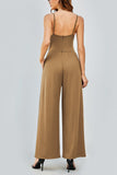 KATCH ME Camel Elegant Spaghetti Straps Thin Waist Backless Wide Leg Jumpsuit Jumpsuit