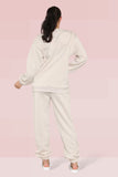 KATCH ME Beige Round Neck Letter Print Loose Sweatshirt & Elastic Waist Sweatpants Co-ord Co-ord