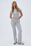 Light Grey Casual Round Neck Short Sleeve Puckery Slim Top & Folded Waist Trousers Co-ord