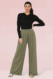 KATCH ME Khaki Commuter Versatile High Waist Loose Drape Wide Leg Trousers Trousers