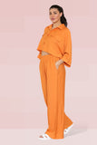KATCH ME Orange Versatile Half Sleeve Button Crop Top & Elastic Waist Trousers Co-ord Co-ord