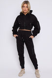 KATCH ME Black Casual Ruched Sleeve Crop Hoodie & Elastic Waist Trousers Co-ord Co-ord 33.99