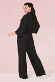 KATCH ME Black Versatile Half Sleeve Button Crop Top & Elastic Waist Trousers Co-ord Co-ord