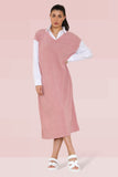 Pink Casual Weave V Neck Long Sleeve Loose Shirtdress
