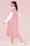KATCH ME Pink Casual Weave V Neck Long Sleeve Loose Shirtdress Dress