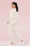 KATCH ME Beige Round Neck Letter Print Loose Sweatshirt & Elastic Waist Sweatpants Co-ord Co-ord