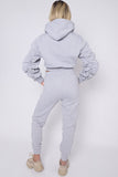 KATCH ME Grey Casual Ruched Sleeve Crop Hoodie & Elastic Waist Trousers Co-ord Co-ord
