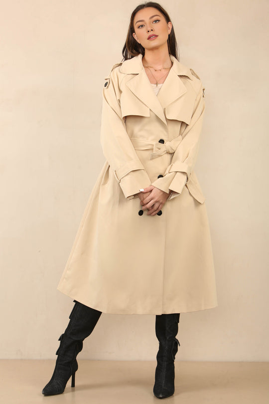 Chic Waist Tie Double Breasted Trench Coat