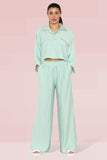 KATCH ME Green Versatile Half Sleeve Button Crop Top & Elastic Waist Trousers Co-ord Co-ord 28.99