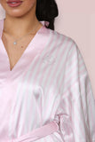KATCH ME Pink Valentine's Day Sexy Stripe Open-Front Satiny Wrap Tie Robe Coat