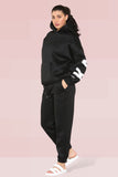 KATCH ME Black Casual Hooded Letter Printing Fleece Hoodie & Elastic Waist Sweatpants Co-ord Co-ord