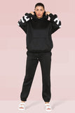 KATCH ME Black Casual Hooded Letter Printing Fleece Hoodie & Elastic Waist Sweatpants Co-ord Co-ord