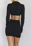 KATCH ME Black Collar Cutout Long Sleeve Crop Top & Mini Skirt Co-ord Co-ords 