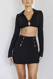 KATCH ME Black Collar Cutout Long Sleeve Crop Top & Mini Skirt Co-ord Co-ords 17.99