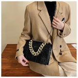 KATCH ME Black Croc Print Chunky Double Chain Flap Cross Body Bag  20.99