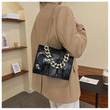 KATCH ME Black Croc Print Chunky Double Chain Flap Cross Body Bag  20.99