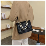 KATCH ME Black Croc Print Chunky Double Chain Flap Cross Body Bag  20.99