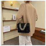 KATCH ME Black Croc Print Chunky Double Chain Flap Cross Body Bag  20.99