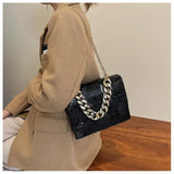 KATCH ME Black Croc Print Chunky Double Chain Flap Cross Body Bag  20.99
