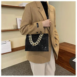 KATCH ME Black Croc Print Chunky Double Chain Flap Cross Body Bag  20.99