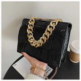 KATCH ME Black Croc Print Chunky Double Chain Flap Cross Body Bag  20.99