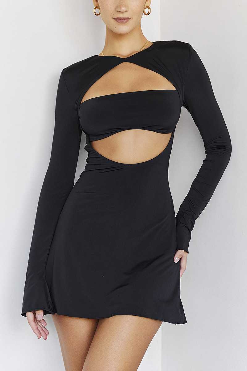 KATCH ME Black Cutout Front Flare Long Sleeve Bodycon Dress Dress 23.99