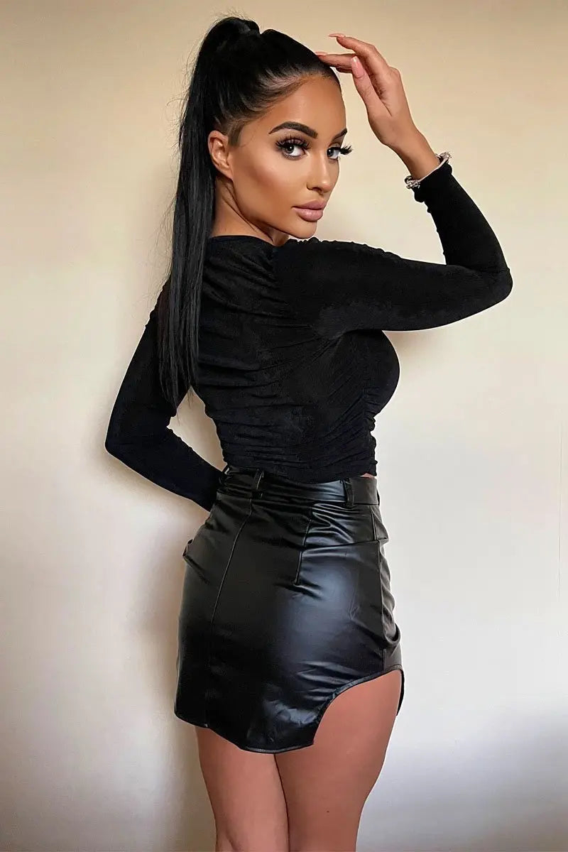Black Faux Leather Cut Out Skirt - Tammy - KATCH ME