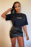 KATCH ME Black Faux Leather Wrap Mini Skirt - Jade Skirt 