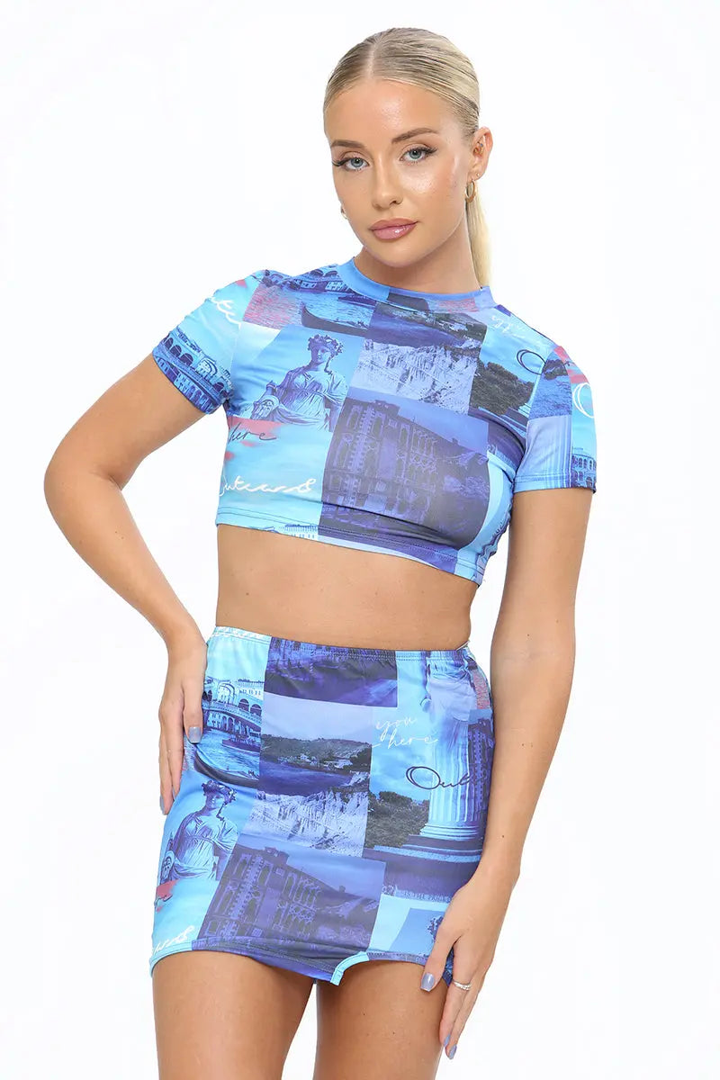 KATCH ME Blue Coordinate Printing Slim Sexy Skirt Co-ord Co-ords 