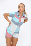 KATCH ME Blue Kinit V Neck Polo Collar Bodycon Playsuit Playsuit 23.99