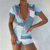KATCH ME Blue Kinit V Neck Polo Collar Bodycon Playsuit Playsuit 23.99